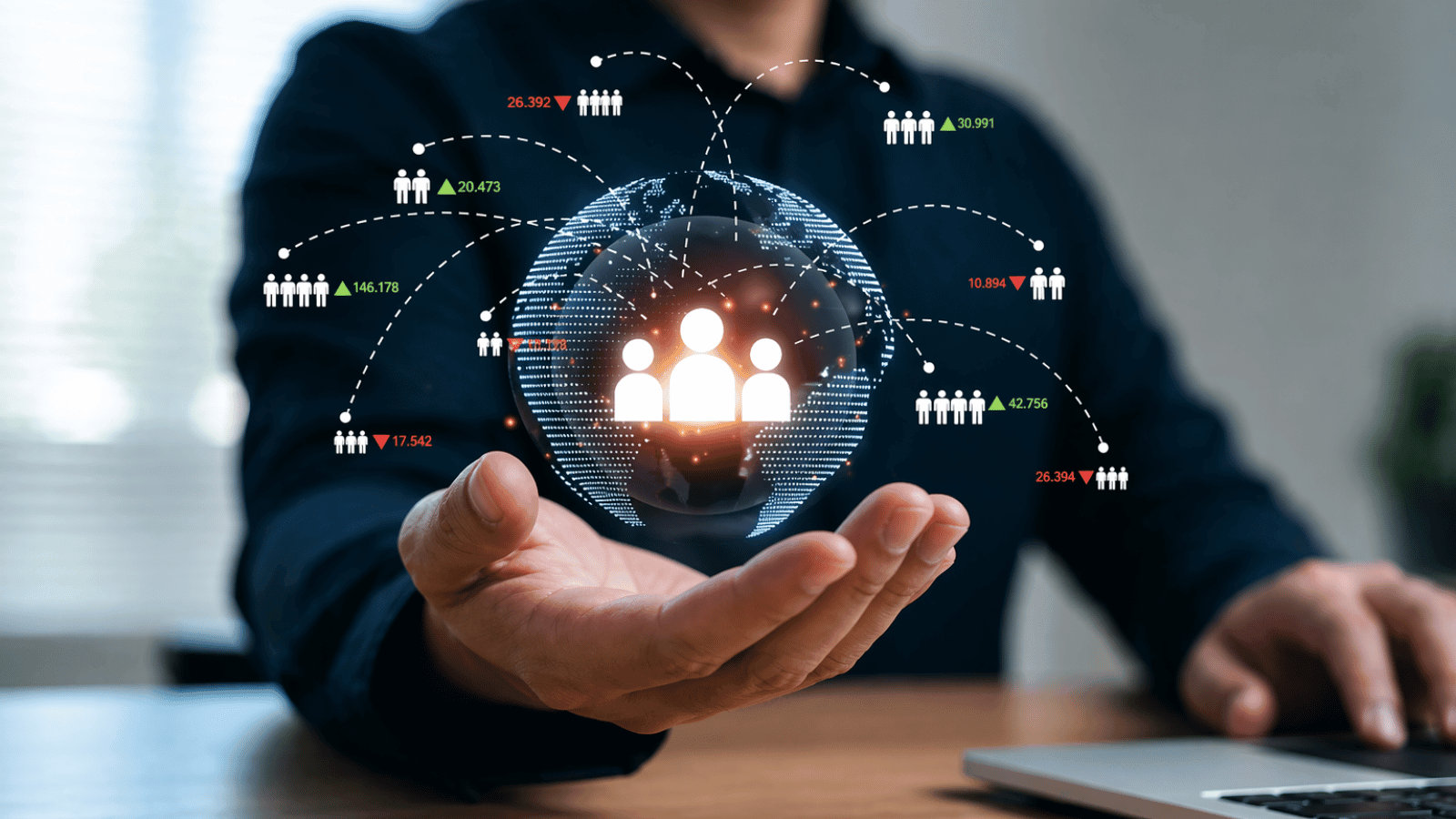 Illustration showing B2B and consumer segmentation with icons representing different target groups and data analytics, highlighting differences in marketing strategies.