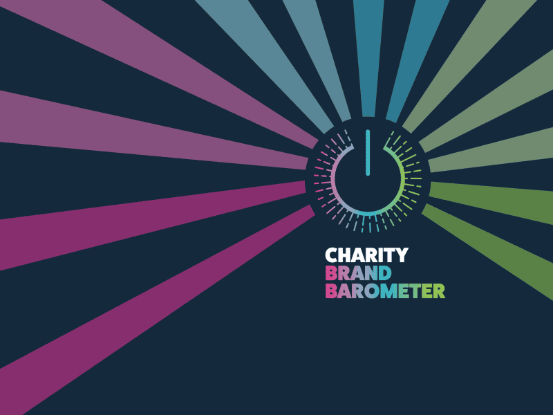 Logo of the Charity Brand Barometer featuring a colourful barometer and radiating lines, representing measurement and analysis of charity branding efforts.